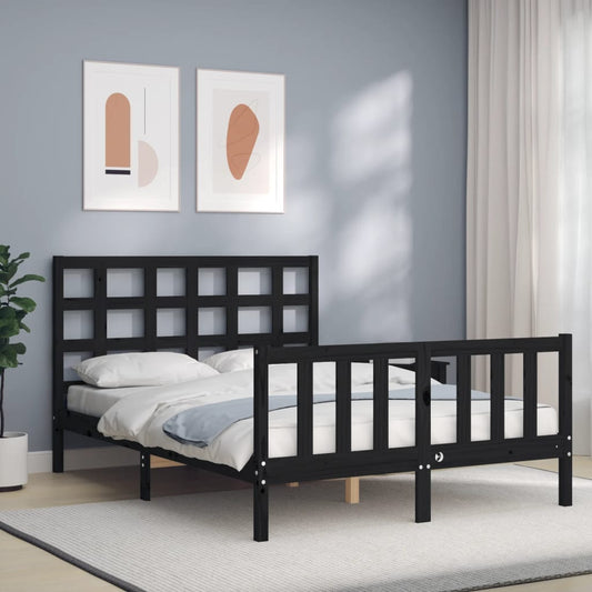 Berkfield Bed Frame with Headboard Black 140x200 cm Solid Wood