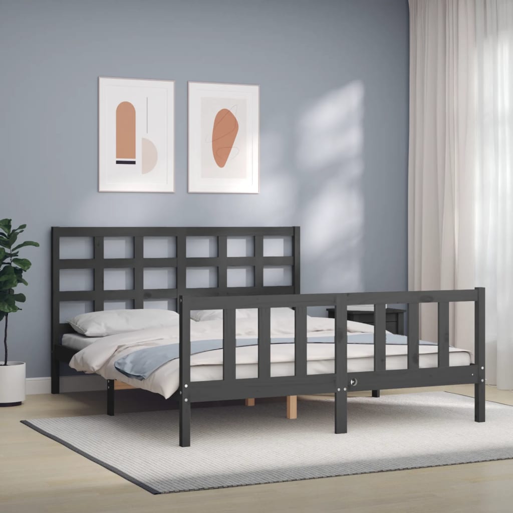 Berkfield Bed Frame with Headboard Grey 160x200 cm Solid Wood