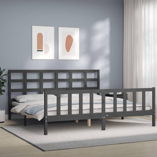 Berkfield Bed Frame with Headboard Grey 180x200 cm Solid Wood