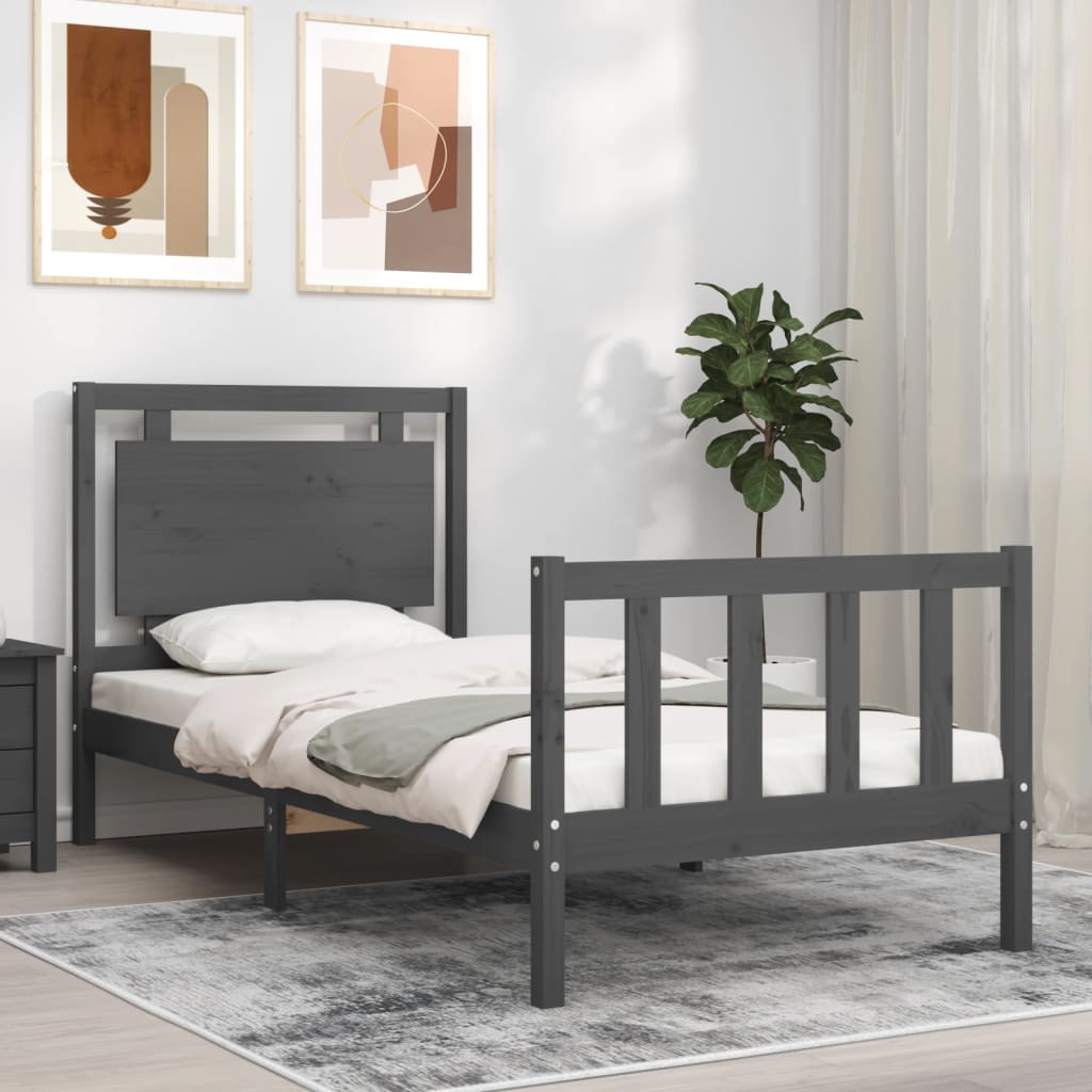 Berkfield Bed Frame with Headboard Grey Small Single Solid Wood