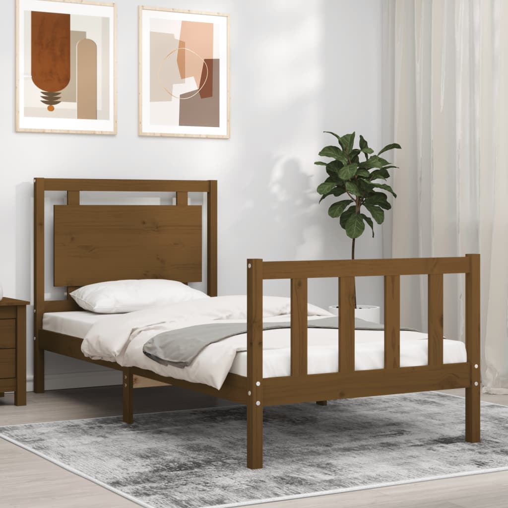 Berkfield Bed Frame with Headboard Honey Brown 90x190 cm Solid Wood