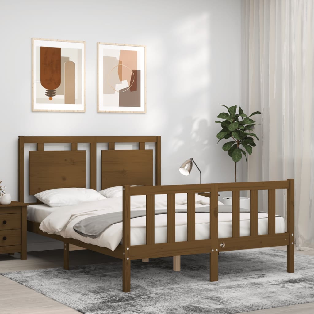 Berkfield Bed Frame with Headboard Honey Brown Small Double Solid Wood
