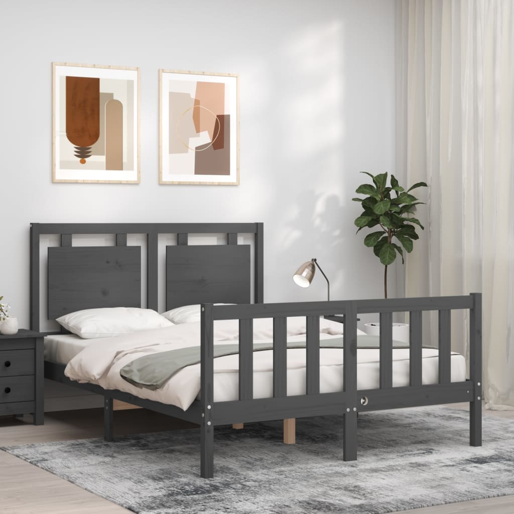 Berkfield Bed Frame with Headboard Grey 140x190 cm Solid Wood