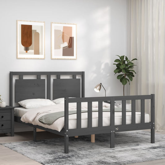 Berkfield Bed Frame with Headboard Grey 140x190 cm Solid Wood