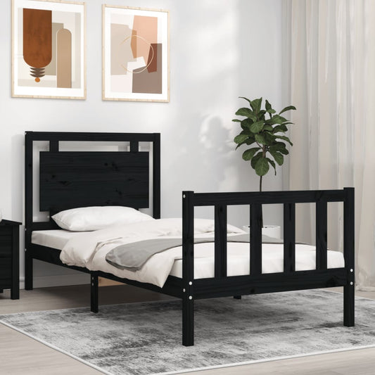 Berkfield Bed Frame with Headboard Black 90x200 cm Solid Wood