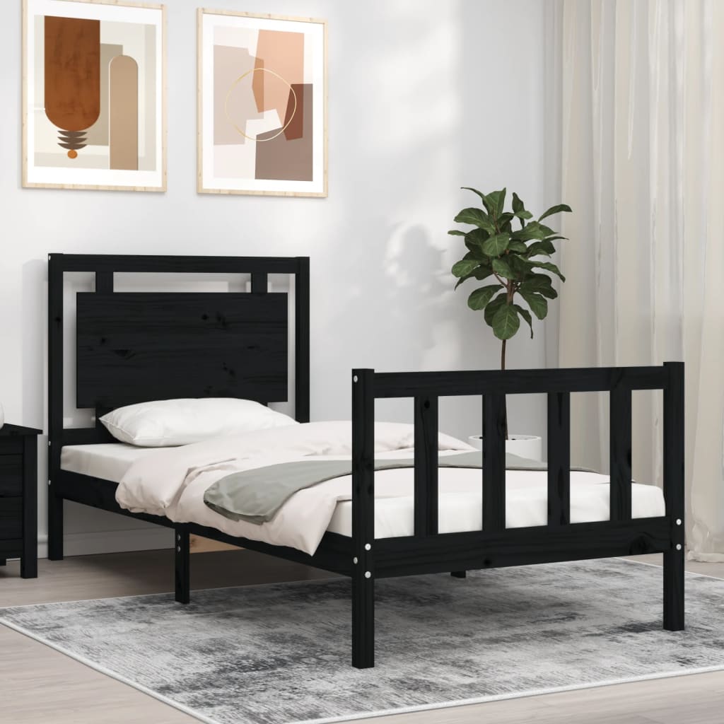 Berkfield Bed Frame with Headboard Black 100x200 cm Solid Wood