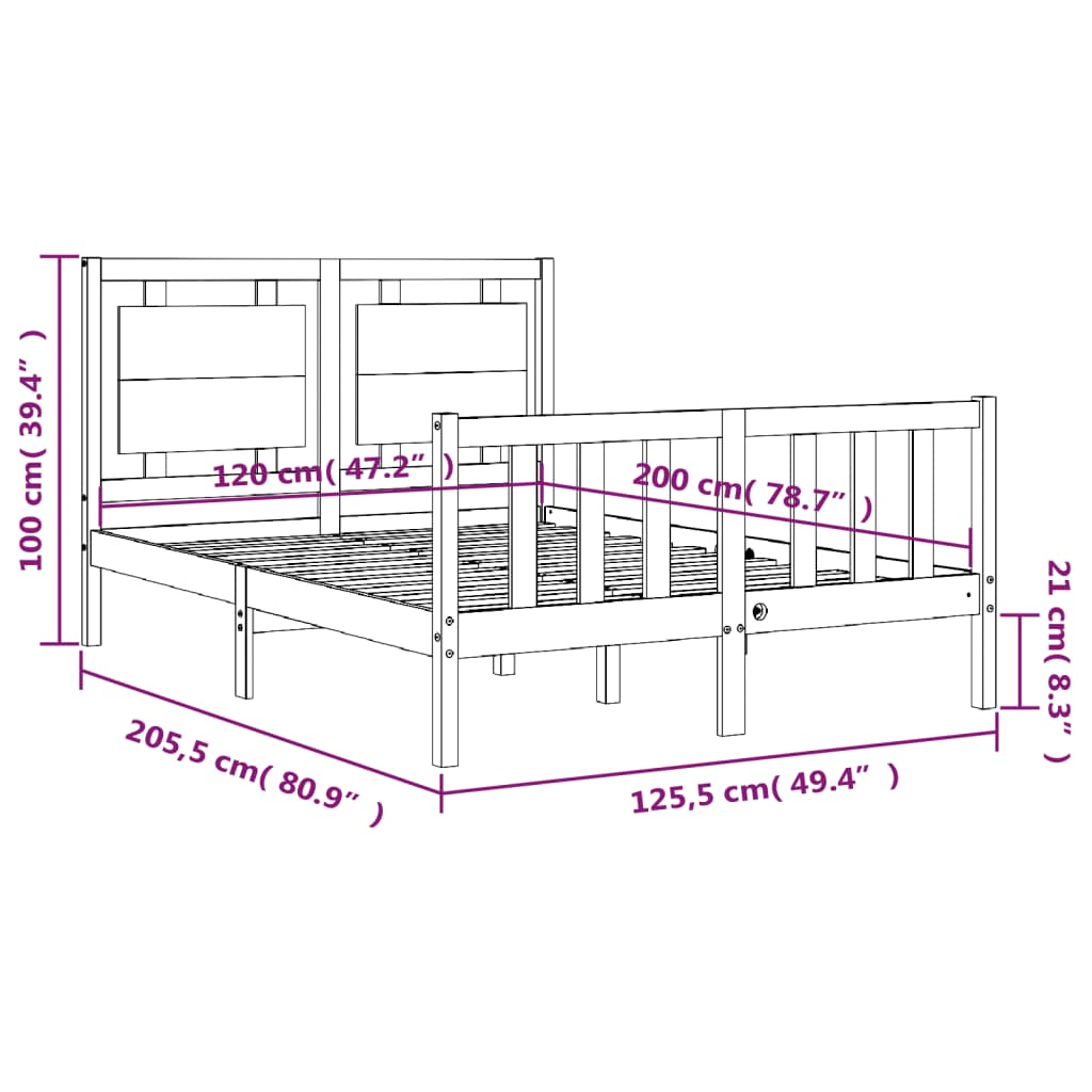 Berkfield Bed Frame with Headboard 120x200 cm Solid Wood