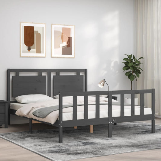 Berkfield Bed Frame with Headboard Grey 160x200 cm Solid Wood
