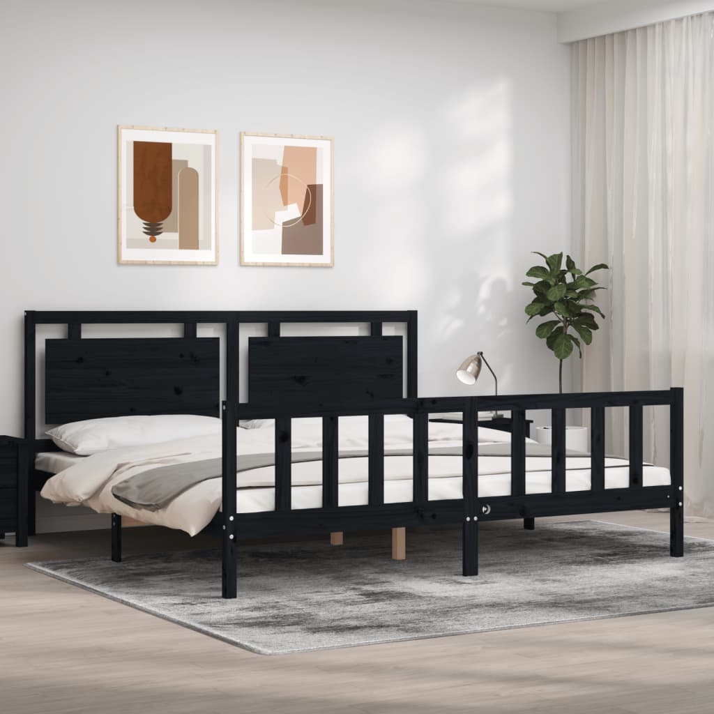 Berkfield Bed Frame with Headboard Black 180x200 cm Solid Wood