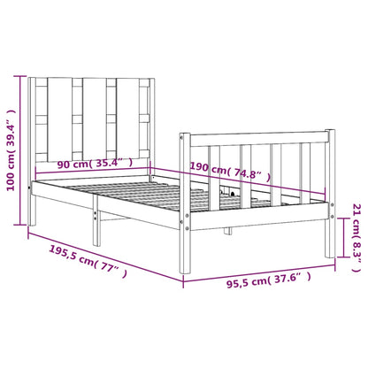 Berkfield Bed Frame with Headboard 90x190 cm Solid Wood