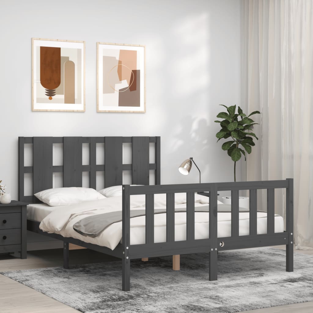 Berkfield Bed Frame with Headboard Grey Small Double Solid Wood
