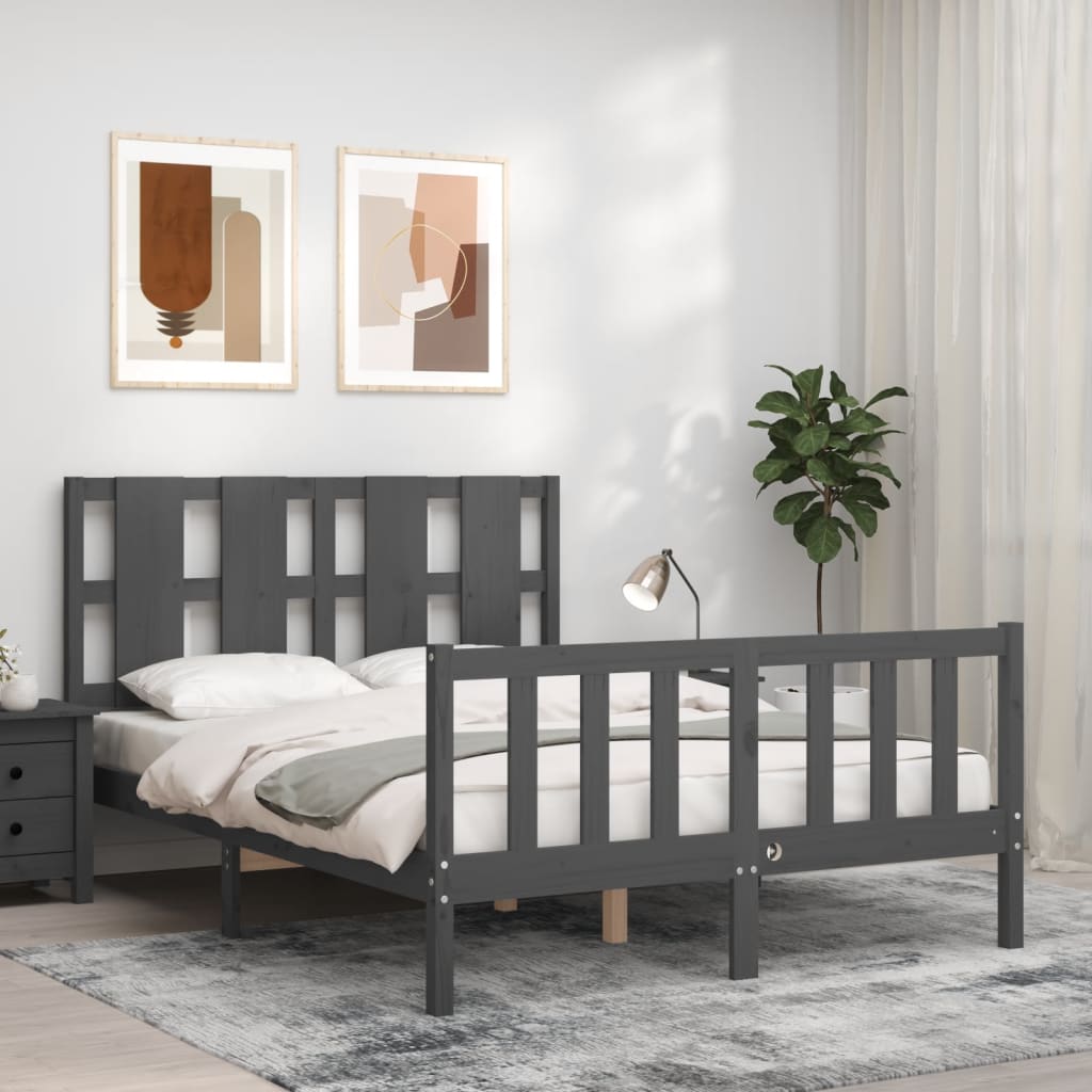 Berkfield Bed Frame with Headboard Grey 140x190 cm Solid Wood