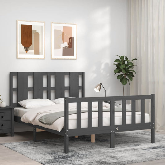 Berkfield Bed Frame with Headboard Grey 140x190 cm Solid Wood