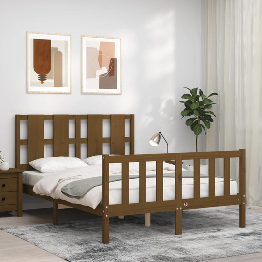 Berkfield Bed Frame with Headboard Honey Brown 140x190 cm Solid Wood