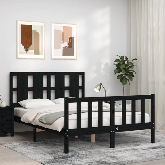 Berkfield Bed Frame with Headboard Black 140x190 cm Solid Wood