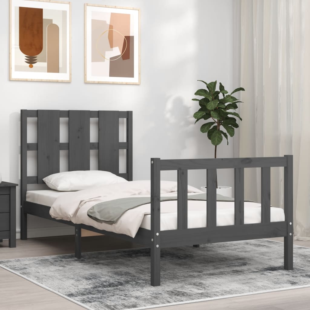 Berkfield Bed Frame with Headboard Grey 90x200 cm Solid Wood