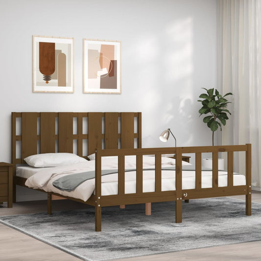 Berkfield Bed Frame with Headboard Honey Brown King Size Solid Wood