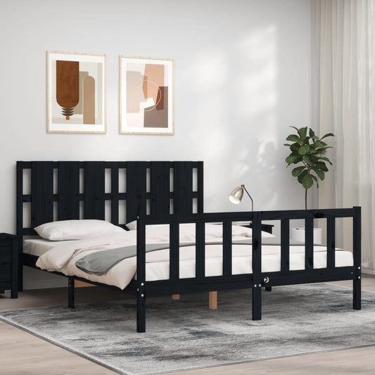 Berkfield Bed Frame with Headboard Black King Size Solid Wood