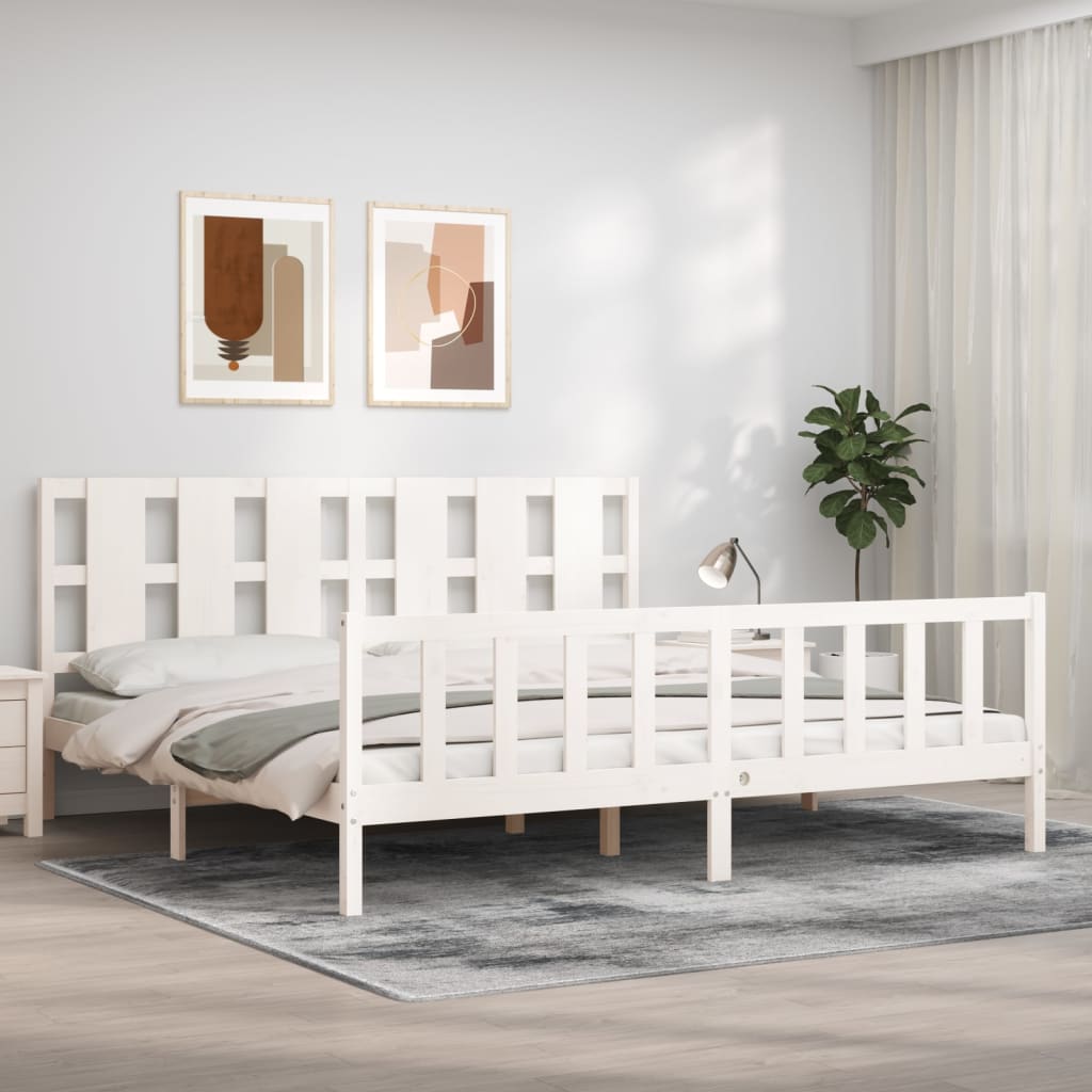 Berkfield Bed Frame with Headboard White 180x200 cm Solid Wood