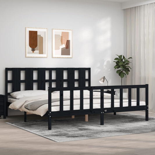 Berkfield Bed Frame with Headboard Black 200x200 cm Solid Wood