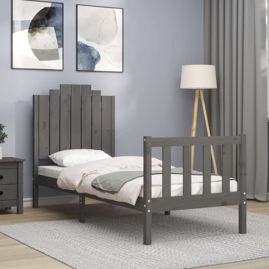 Berkfield Bed Frame with Headboard Grey Small Single Solid Wood