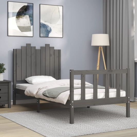 Berkfield Bed Frame with Headboard Grey 90x190 cm Solid Wood