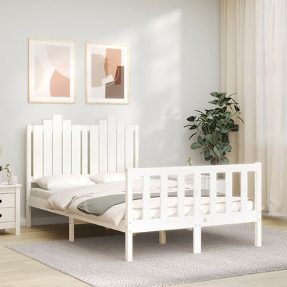 Berkfield Bed Frame with Headboard White Small Double Solid Wood