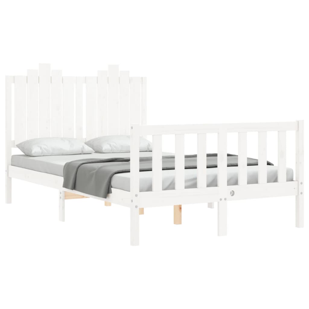Berkfield Bed Frame with Headboard White Small Double Solid Wood