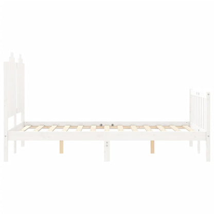 Berkfield Bed Frame with Headboard White Small Double Solid Wood