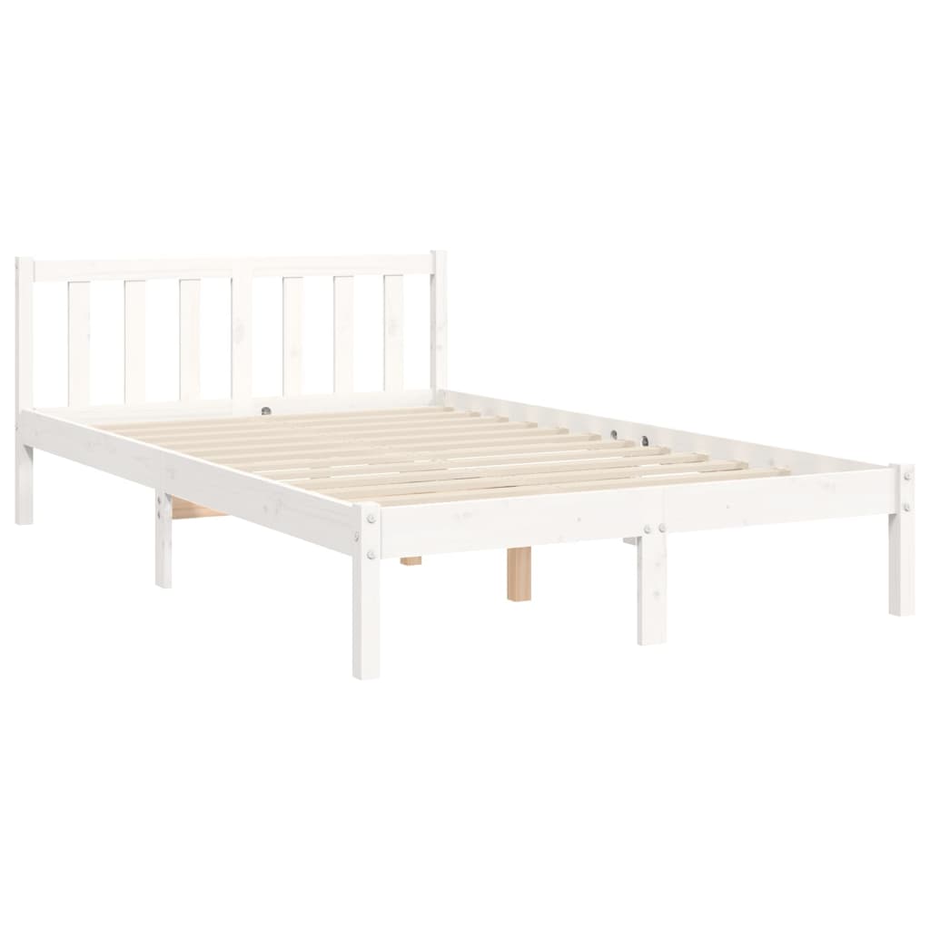 Berkfield Bed Frame with Headboard White Small Double Solid Wood