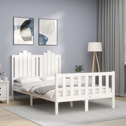 Berkfield Bed Frame with Headboard White Small Double Solid Wood