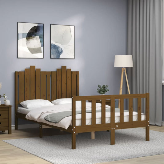 Berkfield Bed Frame with Headboard Honey Brown Small Double Solid Wood