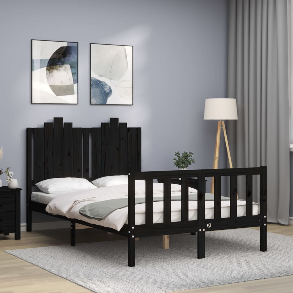 Berkfield Bed Frame with Headboard Black Small Double Solid Wood