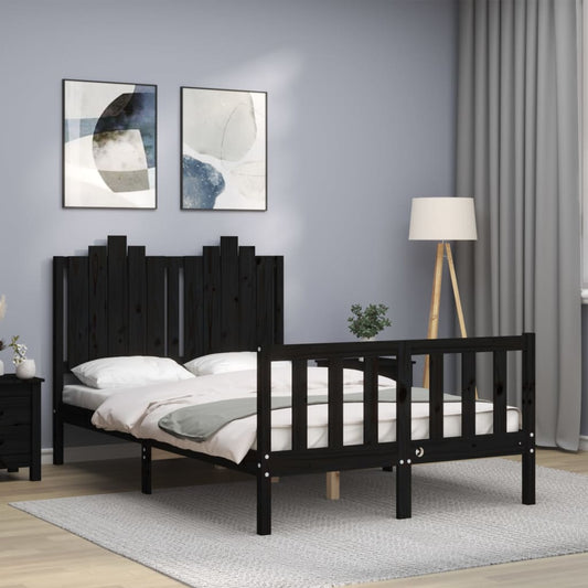 Berkfield Bed Frame with Headboard Black Small Double Solid Wood
