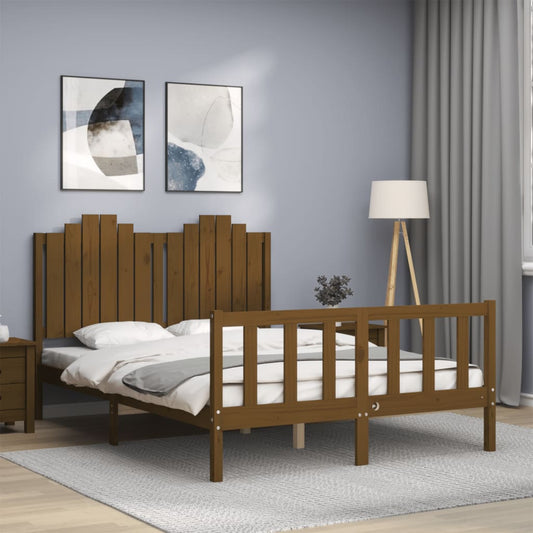 Berkfield Bed Frame with Headboard Honey Brown 140x190 cm Solid Wood