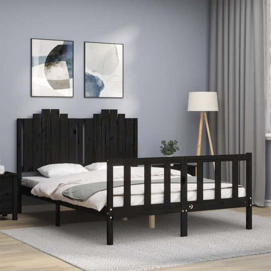 Berkfield Bed Frame with Headboard Black 140x190 cm Solid Wood