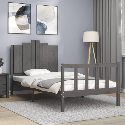 Berkfield Bed Frame with Headboard Grey 100x200 cm Solid Wood
