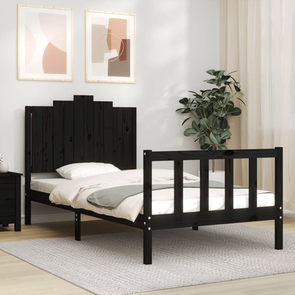Berkfield Bed Frame with Headboard Black 100x200 cm Solid Wood