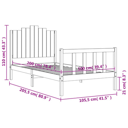 Berkfield Bed Frame with Headboard Black 100x200 cm Solid Wood