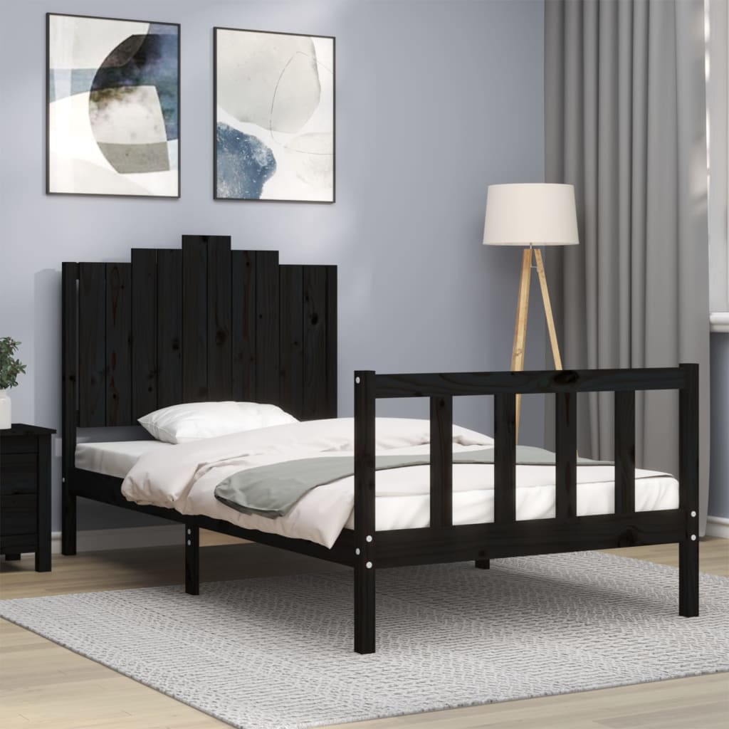 Berkfield Bed Frame with Headboard Black 100x200 cm Solid Wood