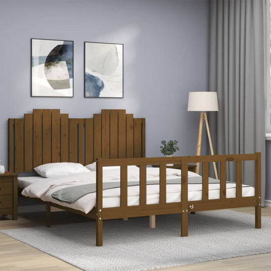 Berkfield Bed Frame with Headboard Honey Brown King Size Solid Wood