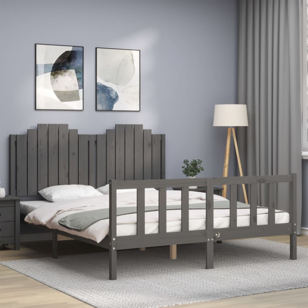 Berkfield Bed Frame with Headboard Grey 160x200 cm Solid Wood