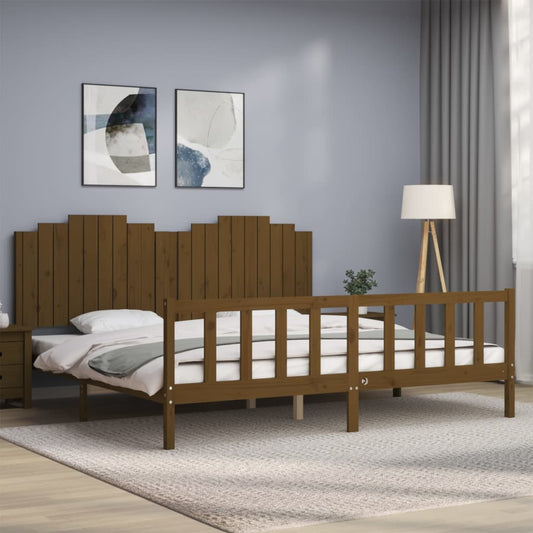 Berkfield Bed Frame with Headboard Honey Brown 200x200 cm Solid Wood