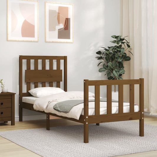 Berkfield Bed Frame with Headboard Honey Brown Small Single Solid Wood