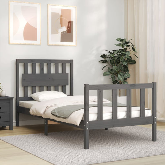 Berkfield Bed Frame with Headboard Grey Single Solid Wood
