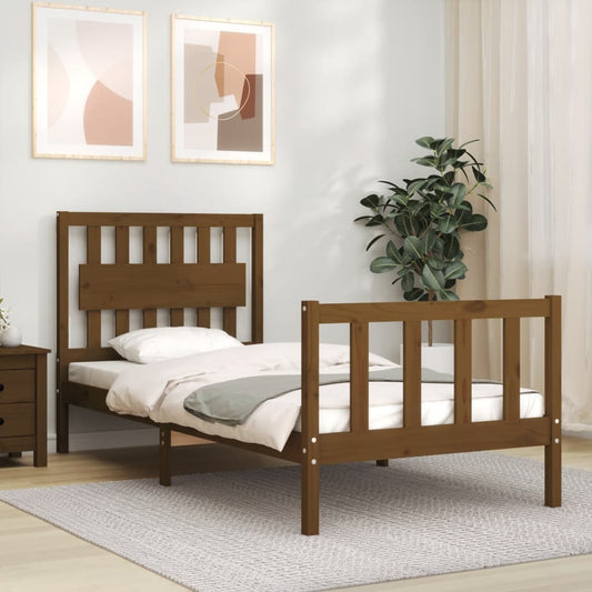 Berkfield Bed Frame with Headboard Honey Brown Single Solid Wood