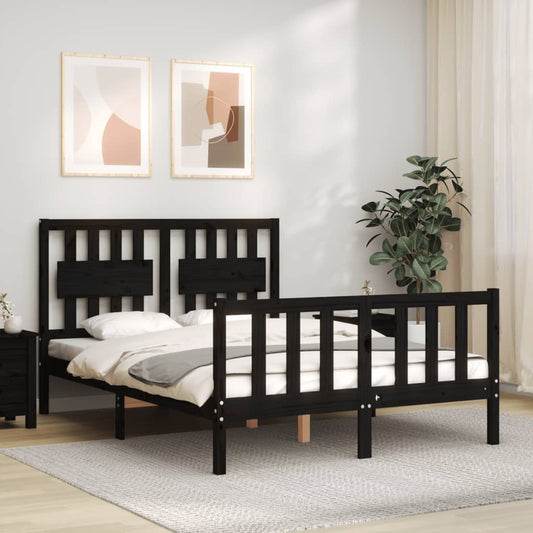 Berkfield Bed Frame with Headboard Black Small Double Solid Wood