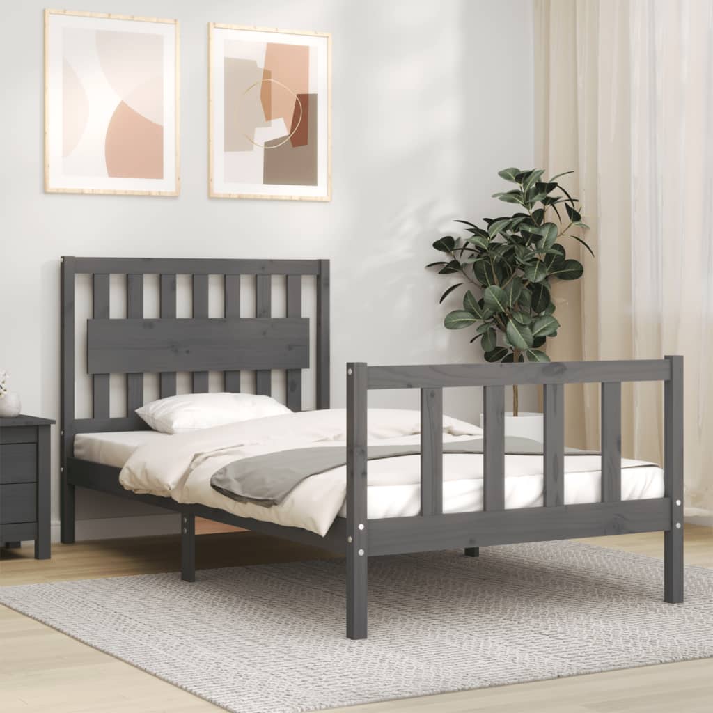 Berkfield Bed Frame with Headboard Grey 100x200 cm Solid Wood