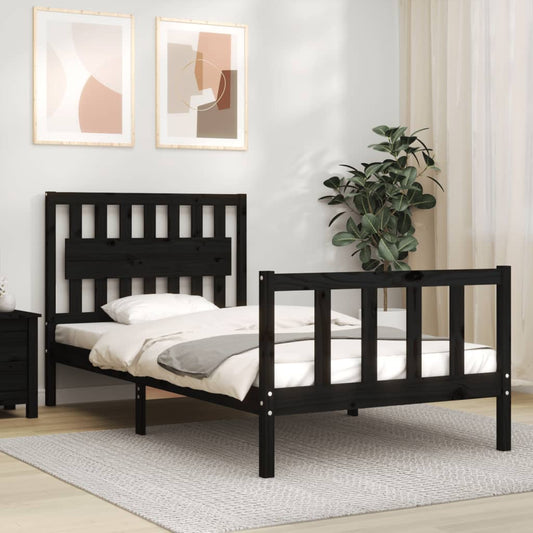 Berkfield Bed Frame with Headboard Black 100x200 cm Solid Wood