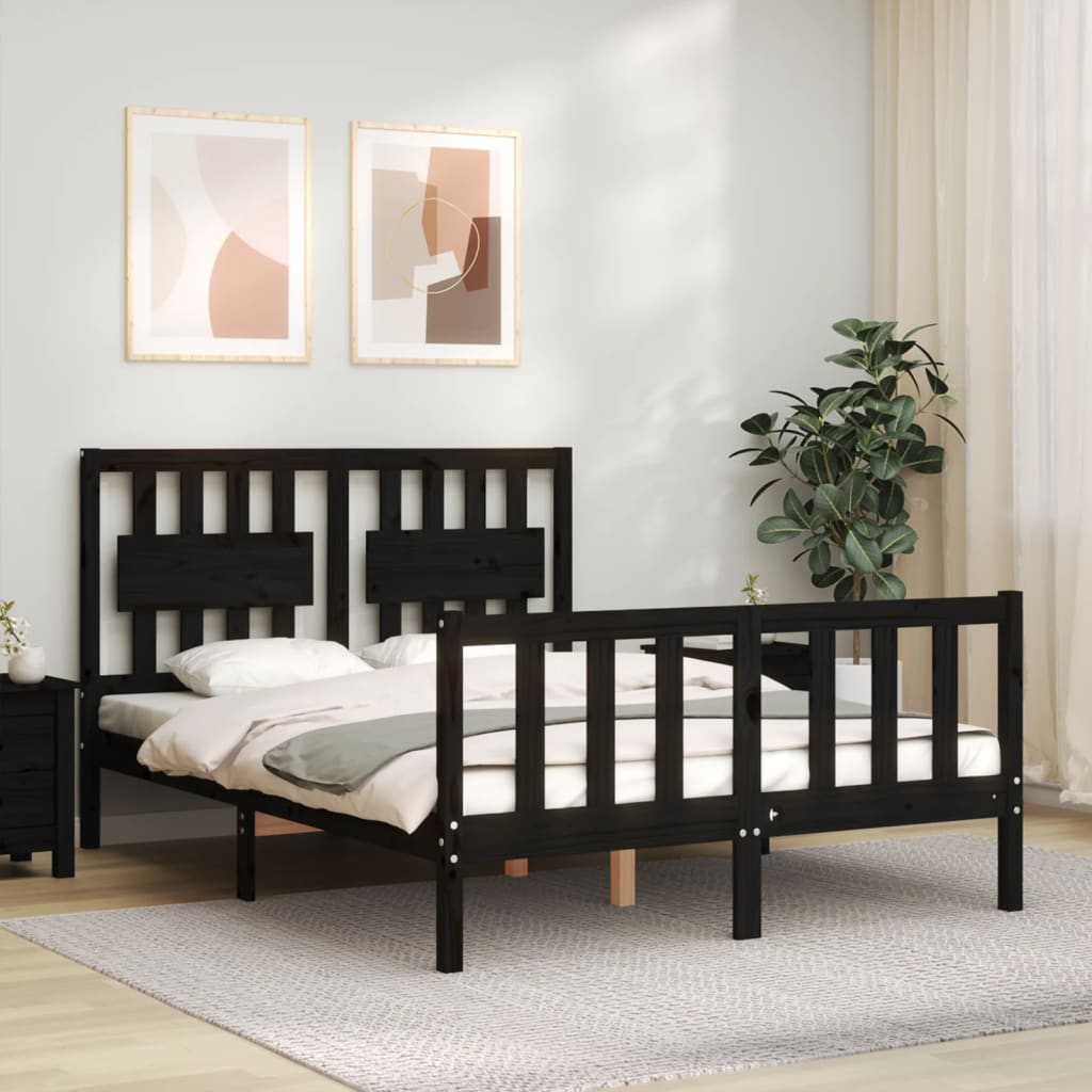 Berkfield Bed Frame with Headboard Black 120x200 cm Solid Wood
